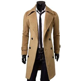 Men's Wool Blends England Style Men Wool Trench Coats Jacket Classic Slim Lapel Peacoat Mens Winter Double Breasted Long Outerwear