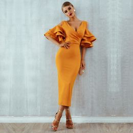 off shoulder butterfly sleeves dress UK - 2020 Summer Butterfly Sleeve Off Shoulder V-Neck Vestidos Dresses Woman Celebrity Party Night Club Midi Elegant Dress Clothing
