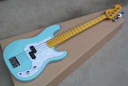 Factory Custom Sky Blue 4 Strings Electric Bass Guitar with Reverse Headstock,White Pearl Pickguard,Offer Customised