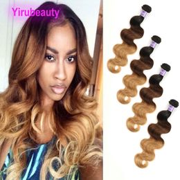 Indian Raw Virgin Hair Body Wave 4 Bundles 100% Human Hair 1B/4/27 Three Tones Colour 1b 4 27 Hair Wefts Body Wave Cheap