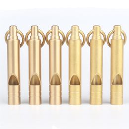 Wholesale 9.5*50mm wholesale Pure Brass whistle Mini Keyring Keychain Copper whistles Outdoor Emergency Survival tool