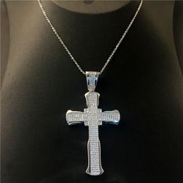 Vecalon Long Big Cross pendant Sterling sier 267Pcs 5A Cz Stone Party Wedding Pendant necklace for Women Men Jewelry