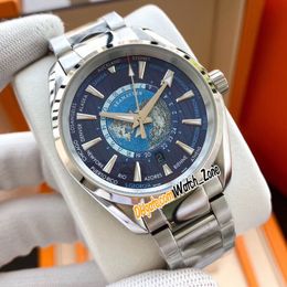 New Aqua Terra 150m 220 10 43 22 03 001 Universal Map Blue Dial Autoamtic Mens Watch SS Steel Bracelet Watches Limited Edition Wat193F
