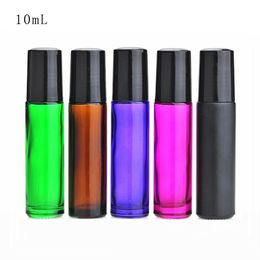 10ml Roll on Frosted Glass Bottle Colourful Stainless Steel Roller Ball Essential Oils Perfume Bottle DHL Free Shipping LX2074