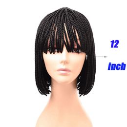 Synthetic Wigs 12 Inch Short Nature Black Box Braid Wig African American Braided Wigs with Bangs for Black Women