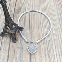 Lock Your Promise Heart Clasp Bracelet Link Authentic 925 Silver Moments Silver Fits European PANDONA Style Jewelry Charms Beads Handmade Andy Jewel 596586F