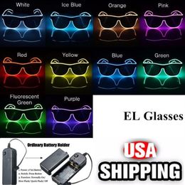 -Einfache EL-Gläser El Draht Mode Neon LED leuchten Shutter Shaped Glow Sun Glasses Rave-Kostüm-Party DJ Heller Sonnenbrille A0074