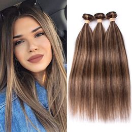 #4/27 Piano Mixed Color Straight Brazilian Human Hair Bundles 3Pcs Brown Highlight Mix Honey Blonde Piano Color Human Hair Weaves Extensions