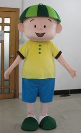 2019 factory sale a little boy mascot costume with yellow shirt and blue pants for adult to wear