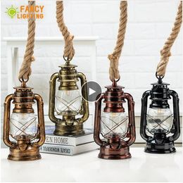 Vintage Kerosene Pendant Lights With Free Bulb E27 Hemp Rope Hanging Lamp for Home/Bedroom/Living room Industrial Pendant Lamp