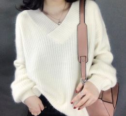2018 Korean Style Female Soft Knitted Pullover Autumn Winter Thick Women Sweater Grey Burgundy Loose Crew Neck Jumper Sweaters S118