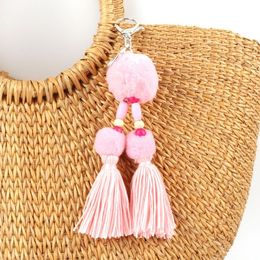 Vintage Boho Keyring Colourful Beads Tassel Pompom Pendant Car KeyChains Bohemian Accessories for Women Bag