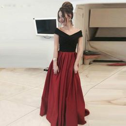 Black and Burgundy Prom Dresses 2019 Prom Gowns Off The Shoulder A Line Formal Evening Dress Party Gowns Occasion Graduation Dresses