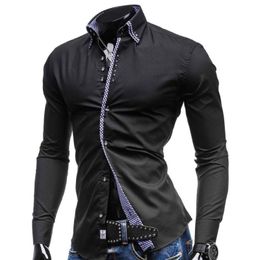 Men's Dress Shirts Trendy Men Solid Color Long Sleeve Turn Down Collar Button Cotton Slim Business Shirt Christmas Gift For M259H