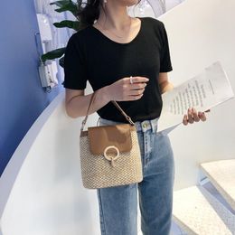 Designer-Small Straw Bucket Bags For Women 2019 Summer Crossbody Bags Lady Travel Purses and Handbags Female Shoulder Messenger Bag