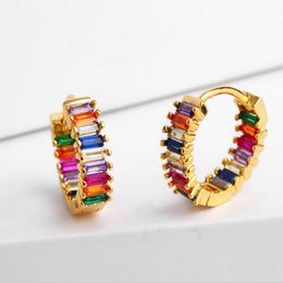 Sparkling Hip Hop Luxury Jewelry 18K Gold Fill Colorful Topaz CZ Diamond Princess Gemstones Women Wedding Earring Clip For Lovers' Gift