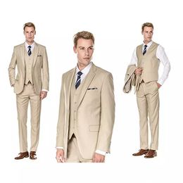 New Style Beige 3 Piece Suit Men Wedding Tuxedos Notch Lapel Groom Tuxedos Popular Men Business Dinner Prom Blazer(Jacket+Pants+Tie+Vest)880