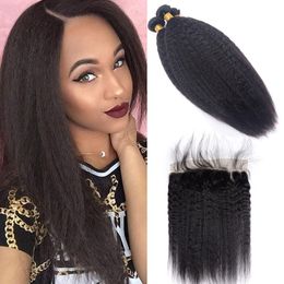 Peruvian Unprocessed Human Hair 3 Bundles With 13X4 Lace Frontal With Baby Hair 4 Pieces/lot Kinky Straight 8-28inch Natural Colour