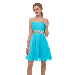 cheap shows UK - Cheap Mini Prom Homecoming Dress Spaghetti Crystals Sequins Sash Vestidos Above Knee Party Show Gowns Short Evening Dress Custom Made Color