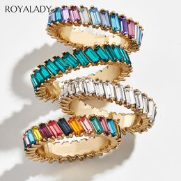 New Boho Rainbow Cz Stone Stacking Ring For Women Gold Silver Colour Baguette Cubic Zirconia Wedding Engagement Eternity Rings