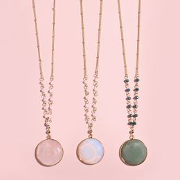 Bohemian Gold plated natural stone druzy necklace round opal pink crystal stone pendant necklace for women Jewellery