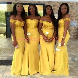 Modest Yellow African Bridesmaid Dresses Off Shoulder Mermaid Maid Of Honor Dress Evening Party Gowns Formal Prom Dress Wedding Guest Wear