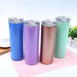 48pcs 600ml 20oz Stainless Steel Skinny Tumbler Vacuum Insulation Straight Car Cup Beer Coke Cup with Clear Lids