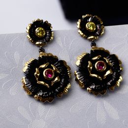 Fashion-Classic Pendant earrings Flower design With Ruby and Olivine Cubic Zirconia High Quality Earrings