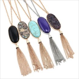 wholesale oval resin pattern tassel pendant necklace geometric Coloured charms fashion Jewellery