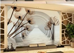 custom photo wallpaper Three-dimensional transparent flower wallpapers reflection TV living room background wall painting