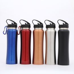 Stainless Steel Water Bottle Carabiner Buckle Vacuum Kettle Outdoor Travel Insulated Cooler Drinking Mug Cup With Straw Lid DHL WX9-807
