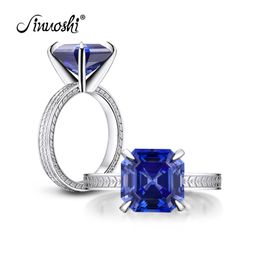 AINUOSHI 6 Carat Asscher Cut Solitaire Blue Rings Created Tanzanite Gemstone Engagement Wedding Sterling Silver Ring Jewellery Y200106