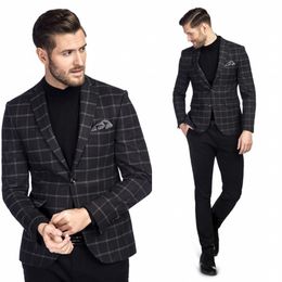 2020 Fashion Mens Suits Wedding Tuxedos Glen Plaid Blazer Custom Made Two-Button Peaked Lapel Groom Wear Business Suit Jacket+Pants