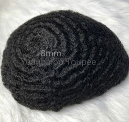 6mm Wave Afro Curl Mens Wig Hairpieces Full Lace Toupee Indian Virgin Remy Human Hair Replacement