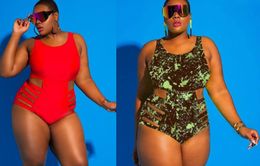 Swim wear plus Big women one-piece Bikini Sets swimwear graffiti print mesh panel boxer fatsohigh waist board flexible stylish Bathing Suit