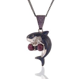 Europe and America Fashion Hip Hop Necklace Gold Silver Colour CZ Boxing Shark Pendant Necklace Nice Gift
