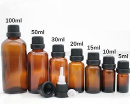 Hot Selling 5ml 10ml 15ml 20ml 30ml 50ml 60ml 100ml Amber Glass Bottles for essential oil cosmetic packaging