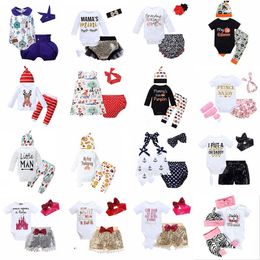 Kids Clothes Baby Three-piece Clothing Sets Sequins Baby Rompers Children Jumpsuits for Boys Girls Pants Shorts Hairband Hats Tops EZYQ425