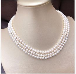 triple strand gold necklace UK - triple strands 7-8mm south sea white pearl necklace 17-20" 14K gold clasp