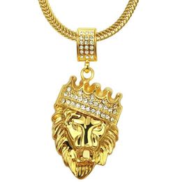 Mens' Hip Hop Jewelry Iced Out Bling Bling Gold Plated Lion Head Pendant Men Necklace Gold Filled For Gift Present Free shipping WL896