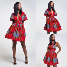 African Ankara Imprimer Multif Way Robe d'enveloppe Femme Infinity Robe Convertilo One épaule V Découpé Vêtements Vêtements Midi Pour Dame