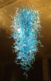 Lamp 100% Hand Blown Glass Chandeliers Aqua LED Lights Source Fancy Long Chandelier for Home Lobby Decoration