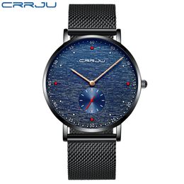 Luxury Brand CRRJU Men Watch Classic Business Slim Quartz Watch Stylish Simple Waterproof Steel Mesh Clock Relogio Masculino high 310w