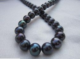 Charming 10-11mm natural tahitian black pearl necklace 18 inches