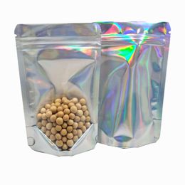 100pcs 3 Sizes Aluminum Foil Front Clear Reusable Stand Up Packing Bag for Snack Beans Mylar Foil Resealable Zipper Packaging Pouch