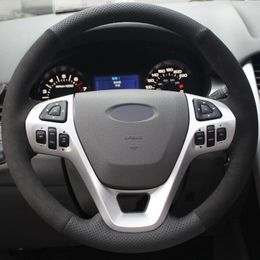 Custom Made Anti Slip Black Leather Suede Car Steering Wheel Cover for Ford Explorer Taurus Edge