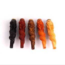 High-grade solid wood Panlong manual cigarette holder to play filter cigarette holder sandalwood carved dragon high-efficiency filter cigare