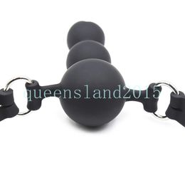 Bondage Body Safe Silicone Mouth Gag Bead Adjustable Leather Belt Strap Couple Game Fun #R45