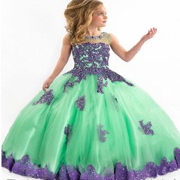 Girls Pageant Dresses Gorgeous Fluffy Lace Applique Ball Gown Flower Girls Dress Cloud Cascading Tiered Birthday Dresses