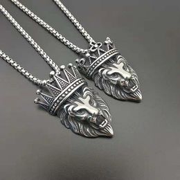 Hip Hop stainless steel Big Lion Head Pendant & Necklace Animal King Vintage Stell Color Rope Chain For Men Women Jewelry Gift